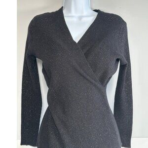 V-Neck Black, Ribbed SWEATER with Subtle Sparkles for a Night Out or Parties